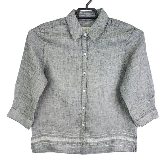 Womens Gray Norton McNaughton Shirt 100% Linen Button Down 3/4 Sleeve Size M - Picture 1 of 7